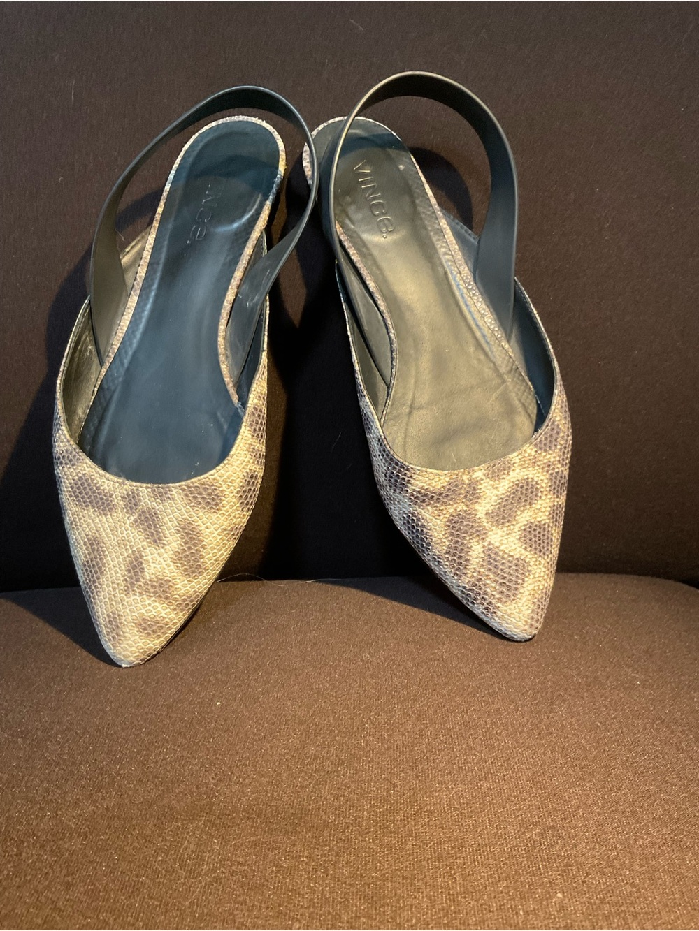 Vince Leopard-Print Slingback Pointed Flats - Brown/Black